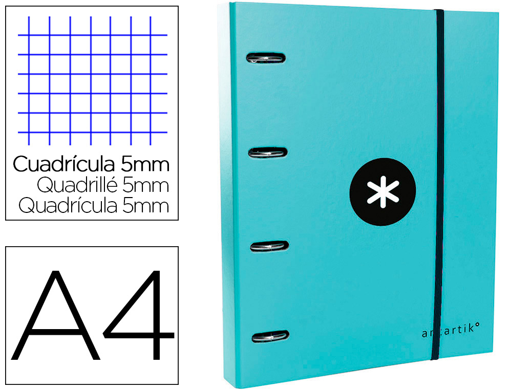 CLASSEUR  ANTARTIK 4 ANNEAUX RONDS 40MM A4 CARTON REMBORDÉ FEUILLETS MOBILES Q5X5 COLORIS MENTHE