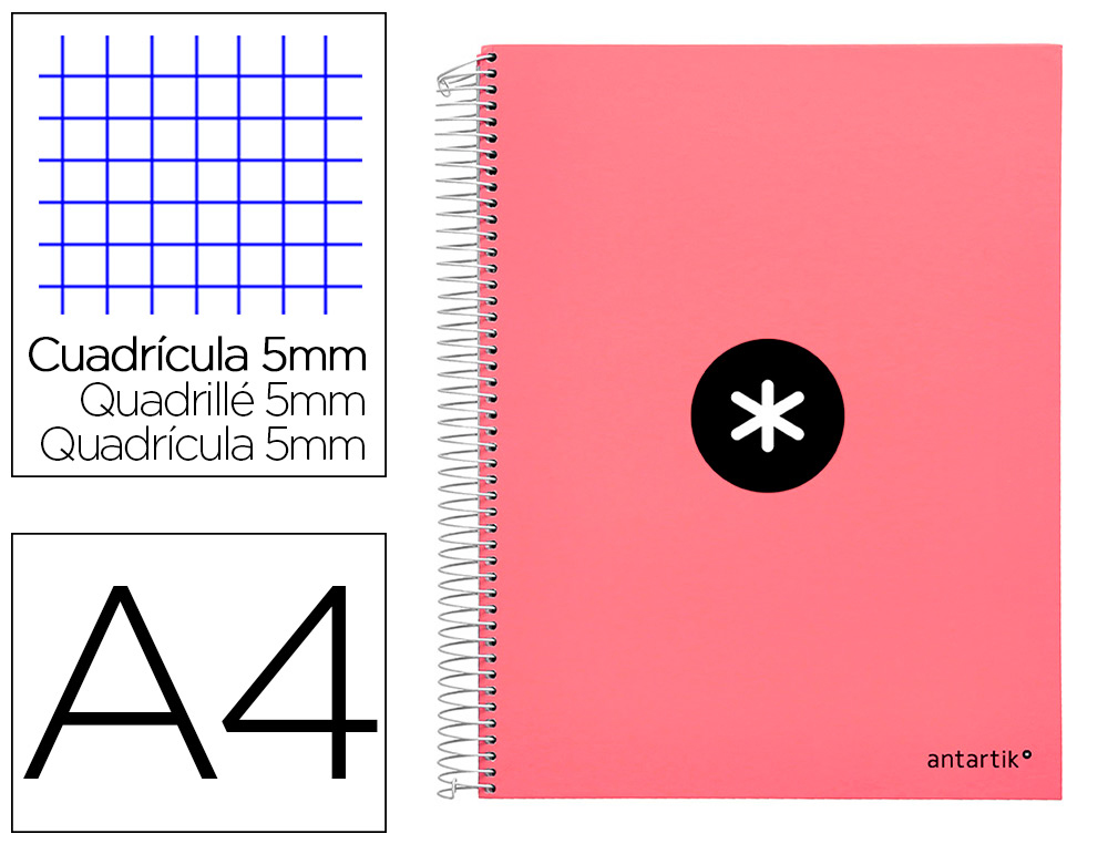 CADERNO ESPIRAL DIN A4 ANTARTIK CAPA FORRADA 120 F 100 GR QUADRICULA 5MM 5 BANDAS DE CORES COR CORAL
