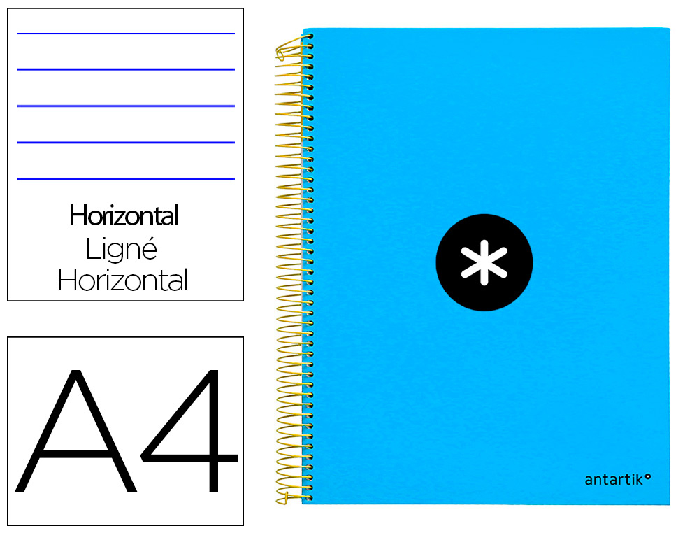 CADERNO ESPIRAL DIN A4 ANTARTIK CAPA FORRADA 120 F 100 GR PAUTADO 5 BANDAS COR AZUL