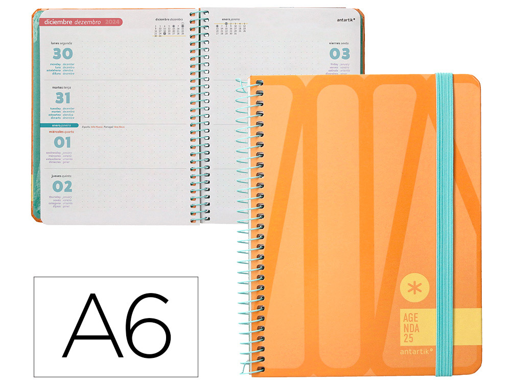 AGENDA ESPIRAL ANTARTIK BOLD A6 2025 SEMANA VISTA COLOR AZUL PAPEL 80 GR