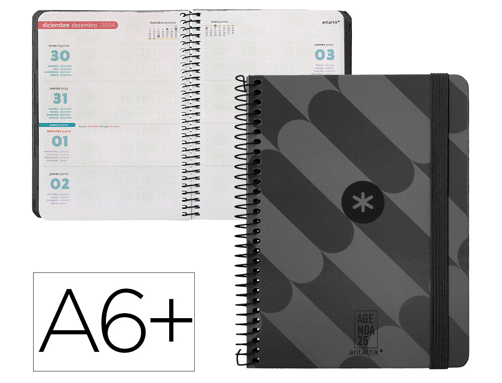 AGENDA ESPIRAL ANTARTIK PATTERN A5+ 2025 DÍA PÁGINA PAPEL 80 G