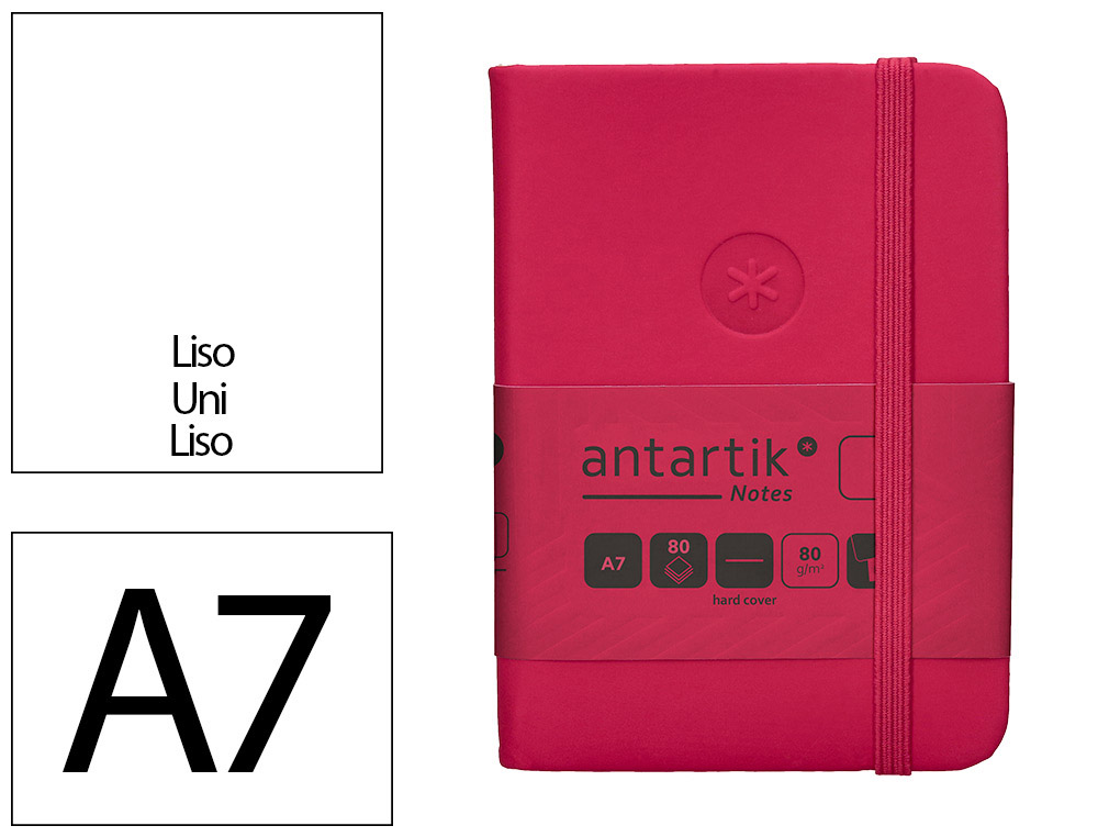 CARNET A7 ANTARTIK NOTES PAPIER UNI IVOIRE COUVERTURE  RIGIDE FERMETURE ELASTIQUE 160PAGES 80GR COLORIS FRAMBOISE