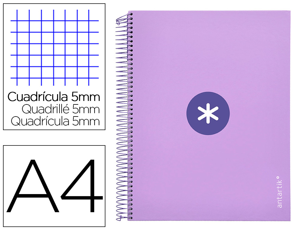 CADERNO ESPIRAL DIN A4 ANTARTIK CAPA FORRADA 120 F 100 GR QUADRICULA 5MM 5 BANDAS DE CORES COR LAVANDA CADERNO ESPIRAL DIN A4 ANTARTIK CAPA FORRADA 120 F 100 GR QUADRICULA 5MM 5 BANDAS DE CORES COR LAVANDA
